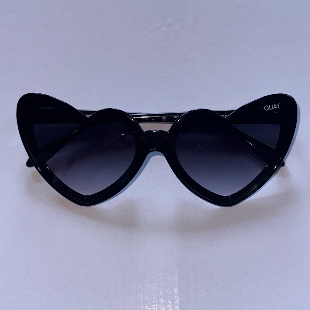 QUAY Love Struck Sunglasses Black Frame Smoke Lens Heart Sunnies
